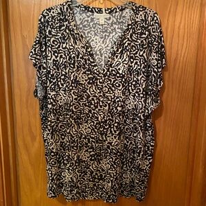 Dana Buchman Black and Cream Patterned Blouse 1X